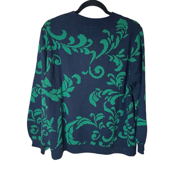 G.I.L.I.‎ Got It Love It Navy Green Paisley Sweater Size Medium Balloon Sleeve - Picture 2 of 5